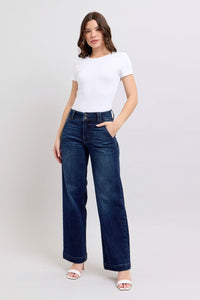 DARKWASH HIGH WAIST WIDE LEG "TROUSER LOOKING JEANS" JUDY BLUE DENIM