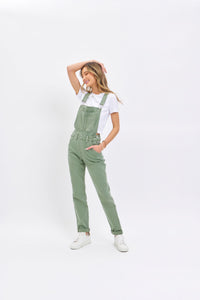 JUDY BLUE SAGE HIGH WAIST GARMENT DYED OVERALLS BOYFRIEND FIT DENIM