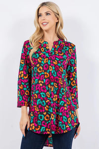 BLACK & NEON MULTI PRINT ANIMAL 3/4 SLEEVE TOP-PLUS