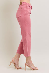 ROSE HIGH WAIST GARMENT DYED RAW HEM CROP WIDE LEG JUDY BLUE DENIM-PLUS