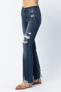 JUDY BLUE MID RISE SLIM BOOTCUT DISTRESSED DARKWASH DENIM- SIZE 0/24