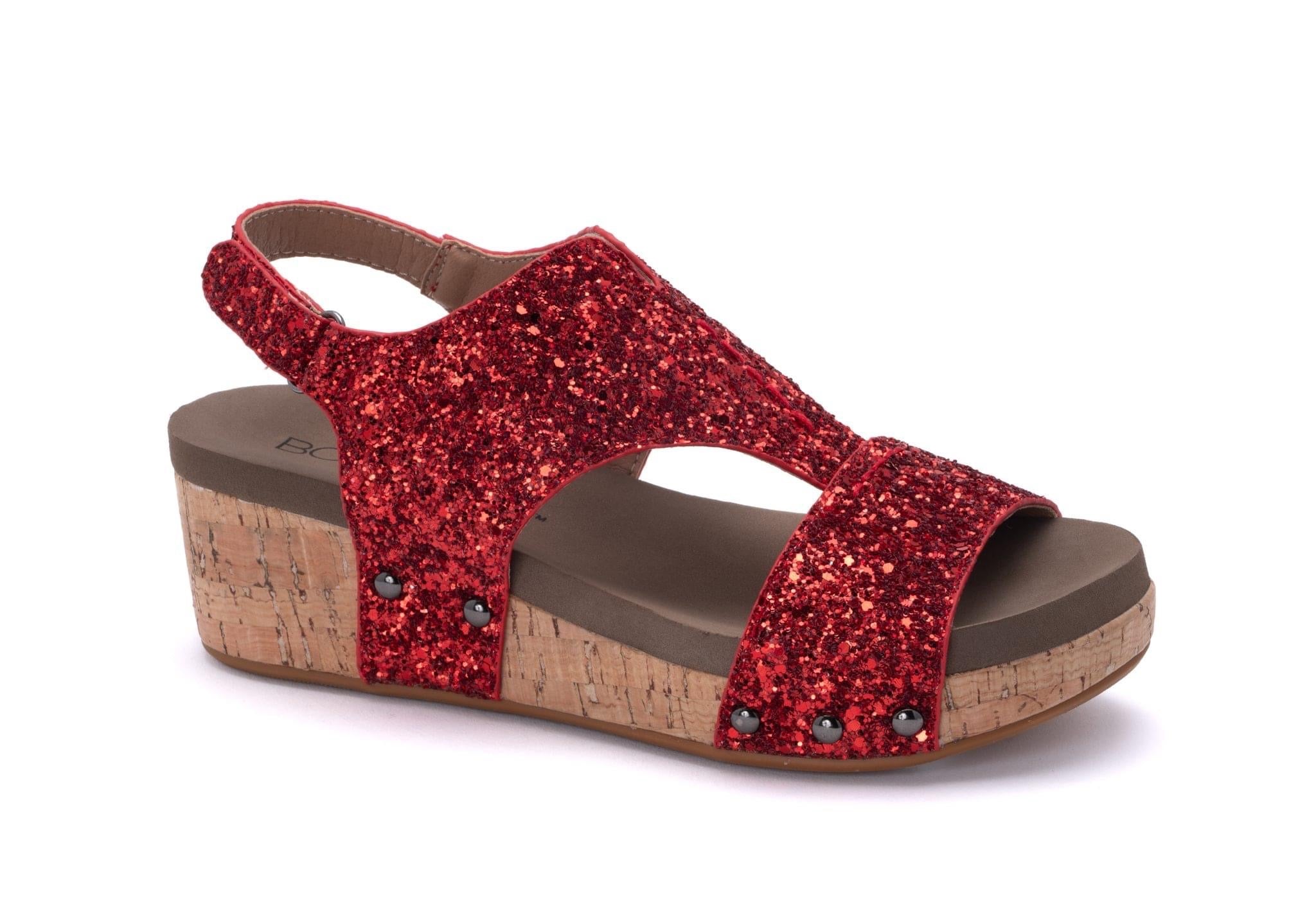 Red Refreshing Glitter Corkys Wedges- SIZE 9