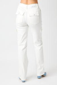 JUDY BLUE CARGO HI WAIST WHITE STRAIGHT FIT DENIM