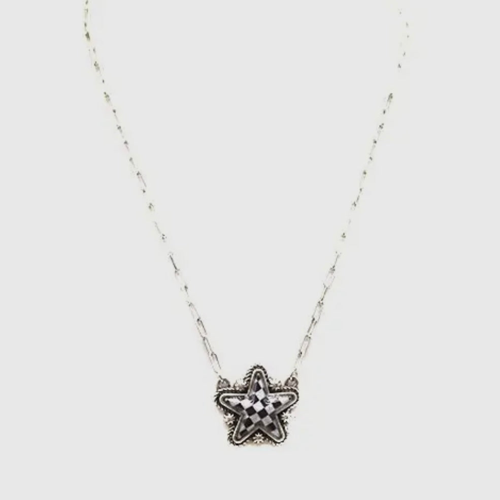 CHECKERED PRINT STAR NECKLACE