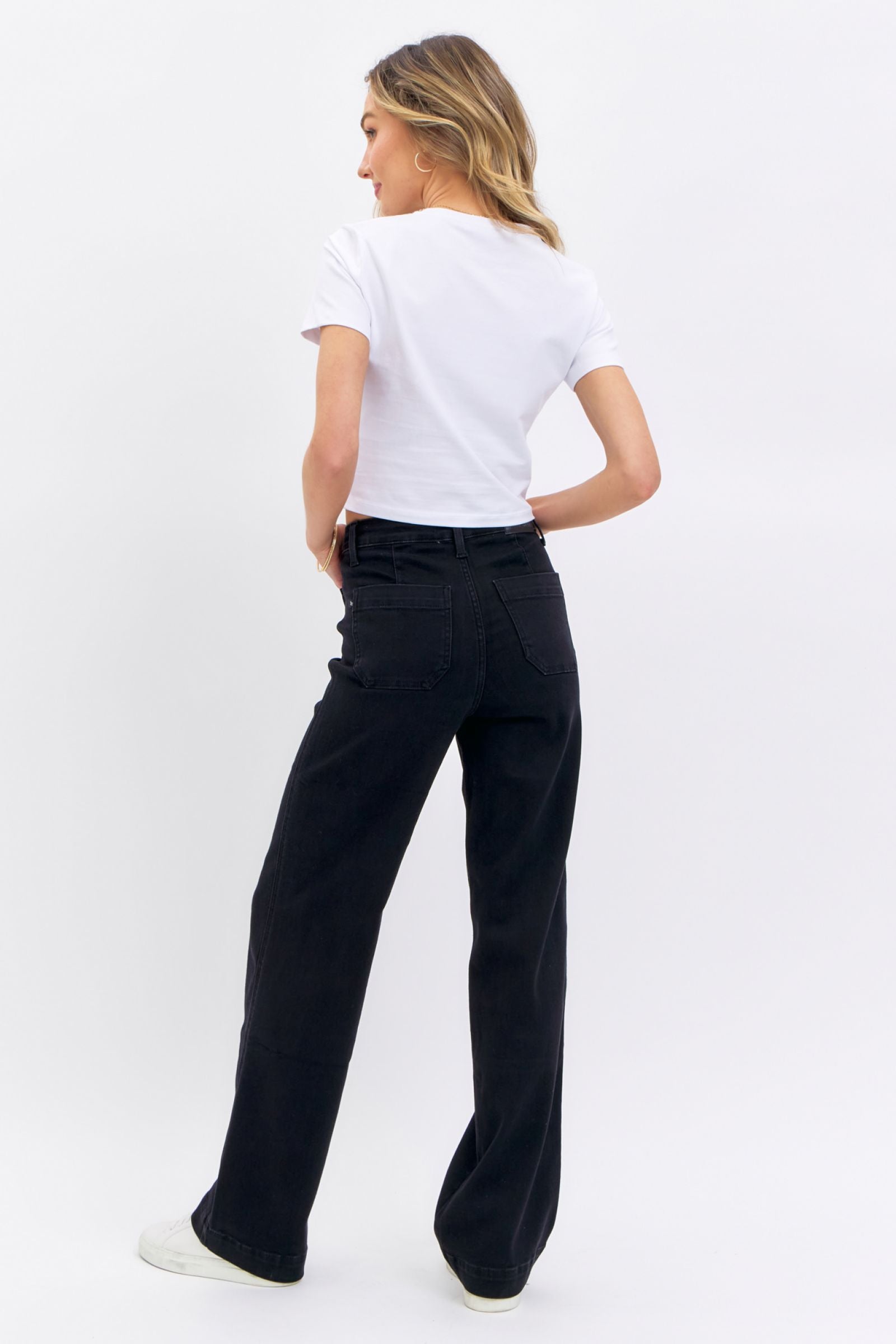 BLACK HIGH WAIST PATCH POCKET STRAIGHT JUDY BLUE DENIM-PLUS