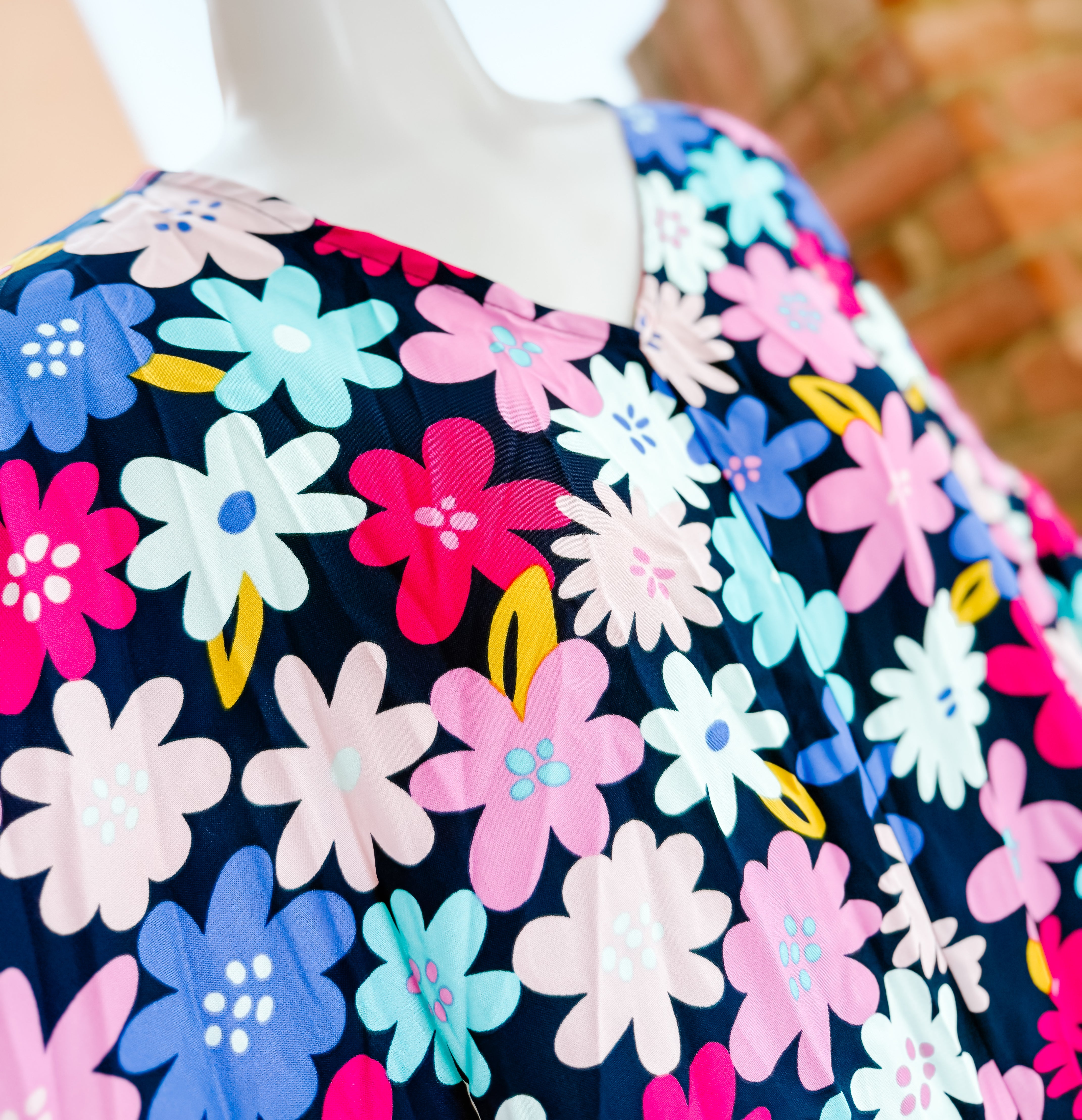 Blue Fuchsia Multi Floral Bold Top- SALE- SMALL & LARGE AVAILABLE