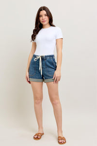 DARK WASH HIGH WAIST CUFFED JOGGER SHORTS BY JUDY BLUE DENIM-PLUS