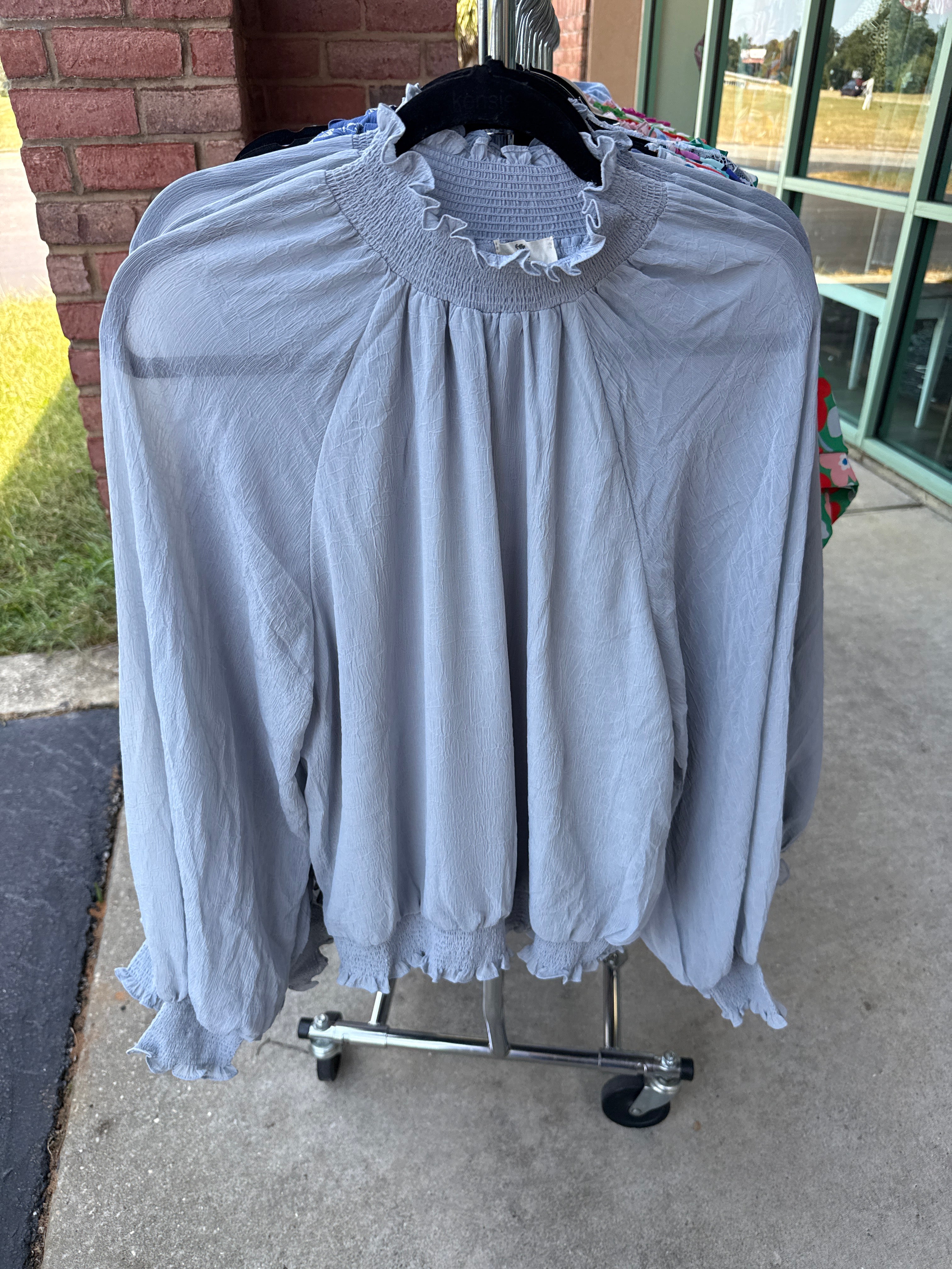 Blue Chiffon Ruched Neck Top- SALE