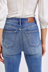 HIGH WAIST DARKWASH TUMMY CONTROL CONTRAST WASH FLARE JUDY BLUE DENIM-PLUS