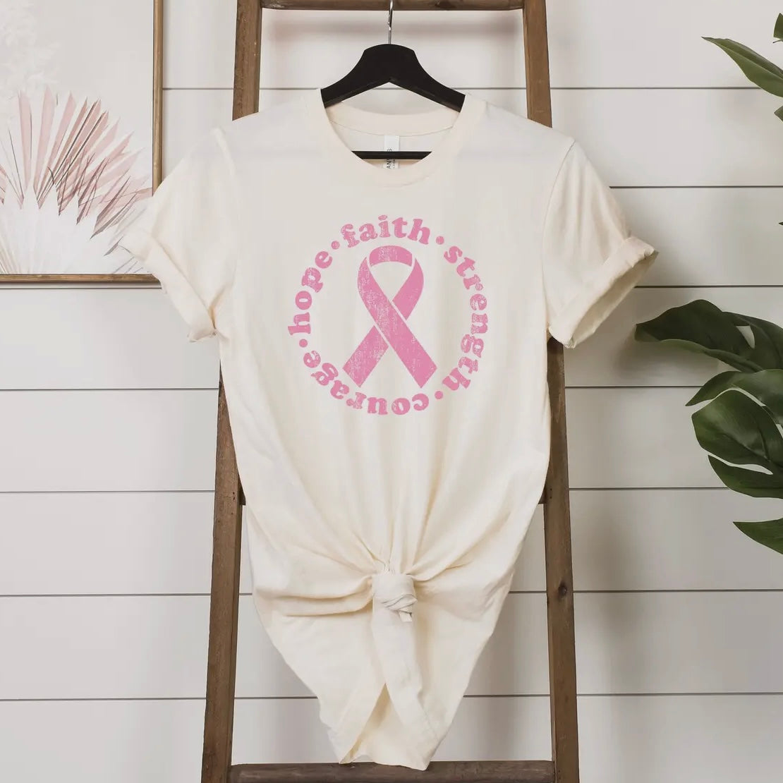 CREAM SOFT STYLE TEE BREAST CANCER AWARENESS HOT PINK DESIGN HOPE FAITH STRENGTH CIRCLE- SALE