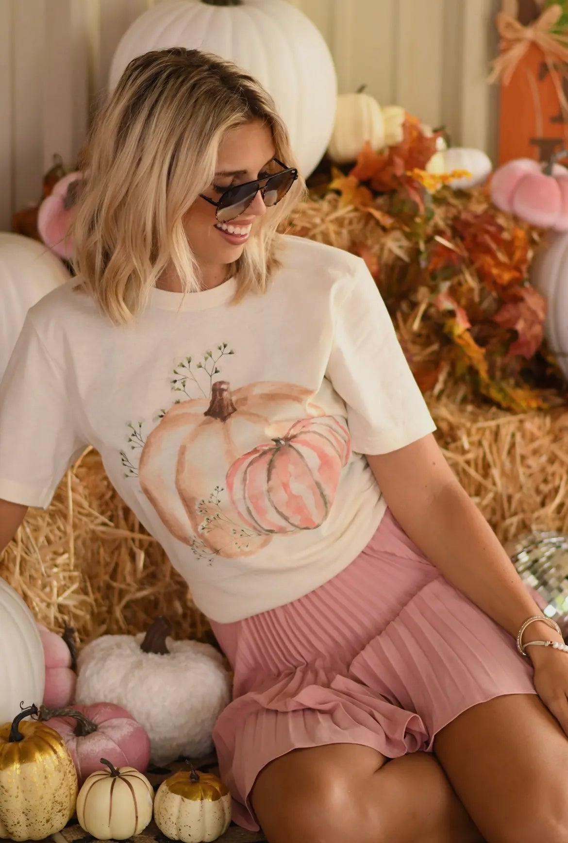 Cream Watercolor Pumpkin Tee