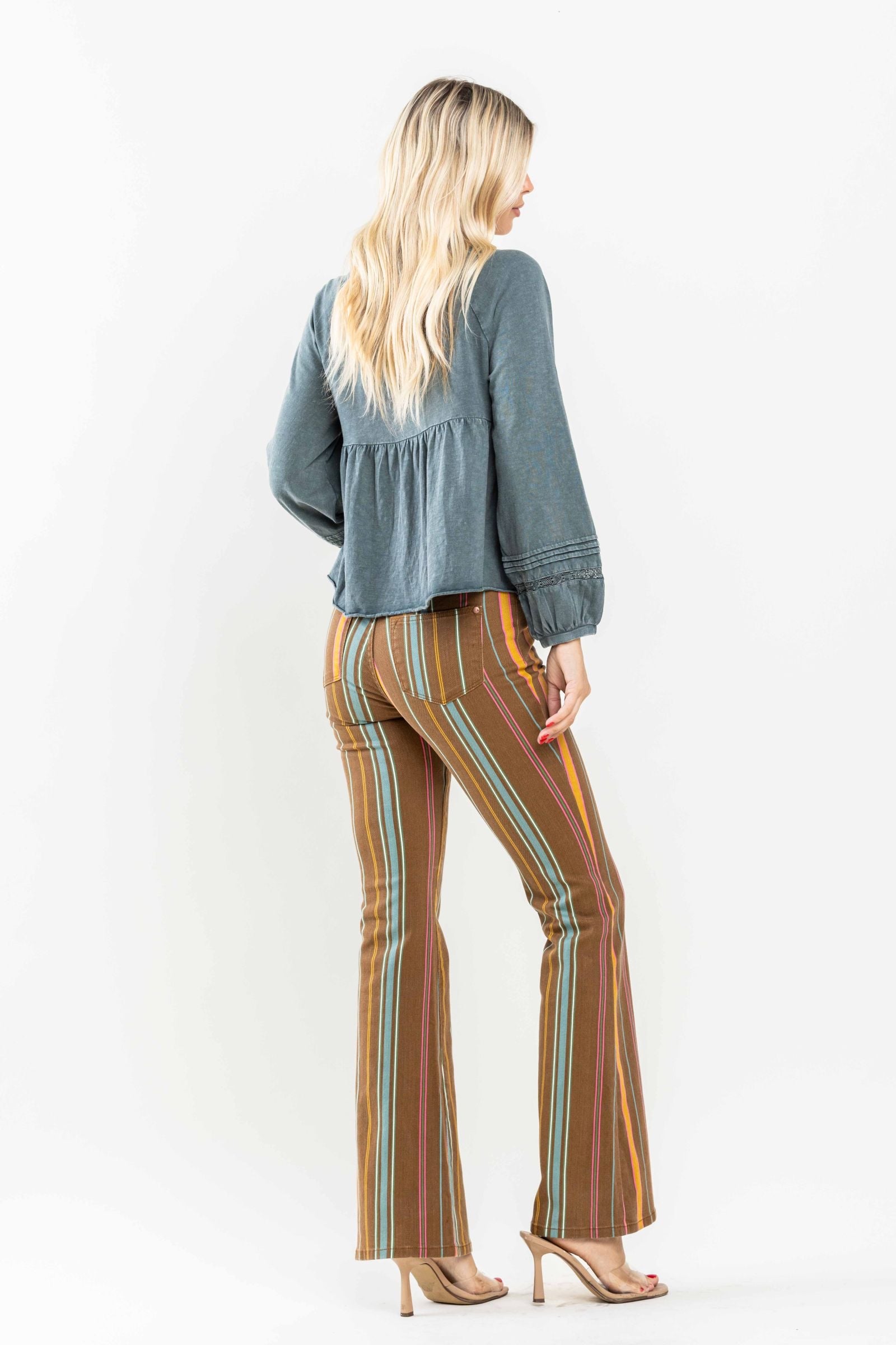 Mid Rise Stretch Striped Flare Judy Blue Denim