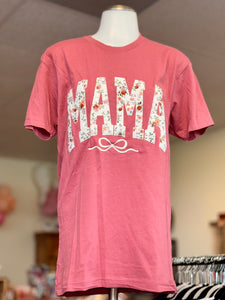 MAMA FLORAL PRINT WITH BOW EMBROIDERED APPLIQUED MAUVE TEE