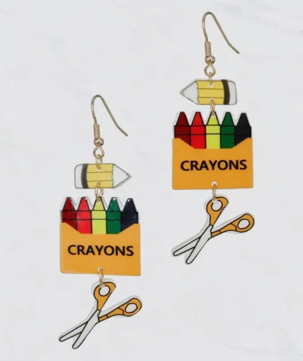 CRAYONS DROP DANGLE FISH HOOK EARRINGS FOR TEACHERS