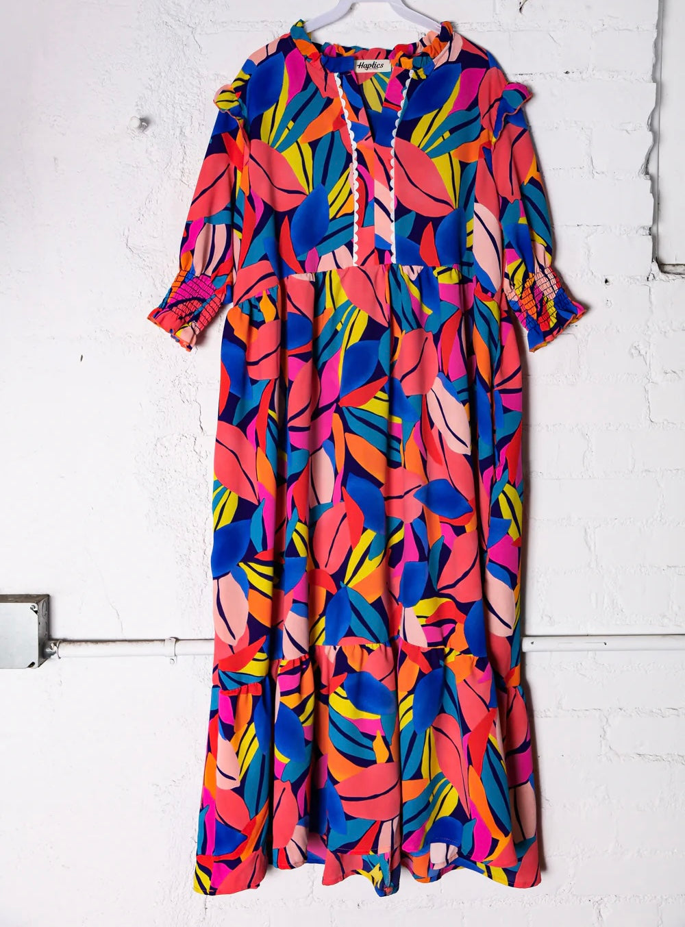 BLUE TEAL CORAL FUCHSIA KIWI COLORED SMOCKED SLEEVES VNECK WITH RICRAC   Pink Pineapple Boutique Pensacola