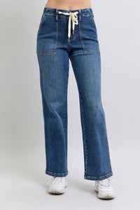 JOGGER STYLE DRAWSTRING WIDE LEG MEDIUM WASH HIGH WAIST JUDY BLUE DENIM