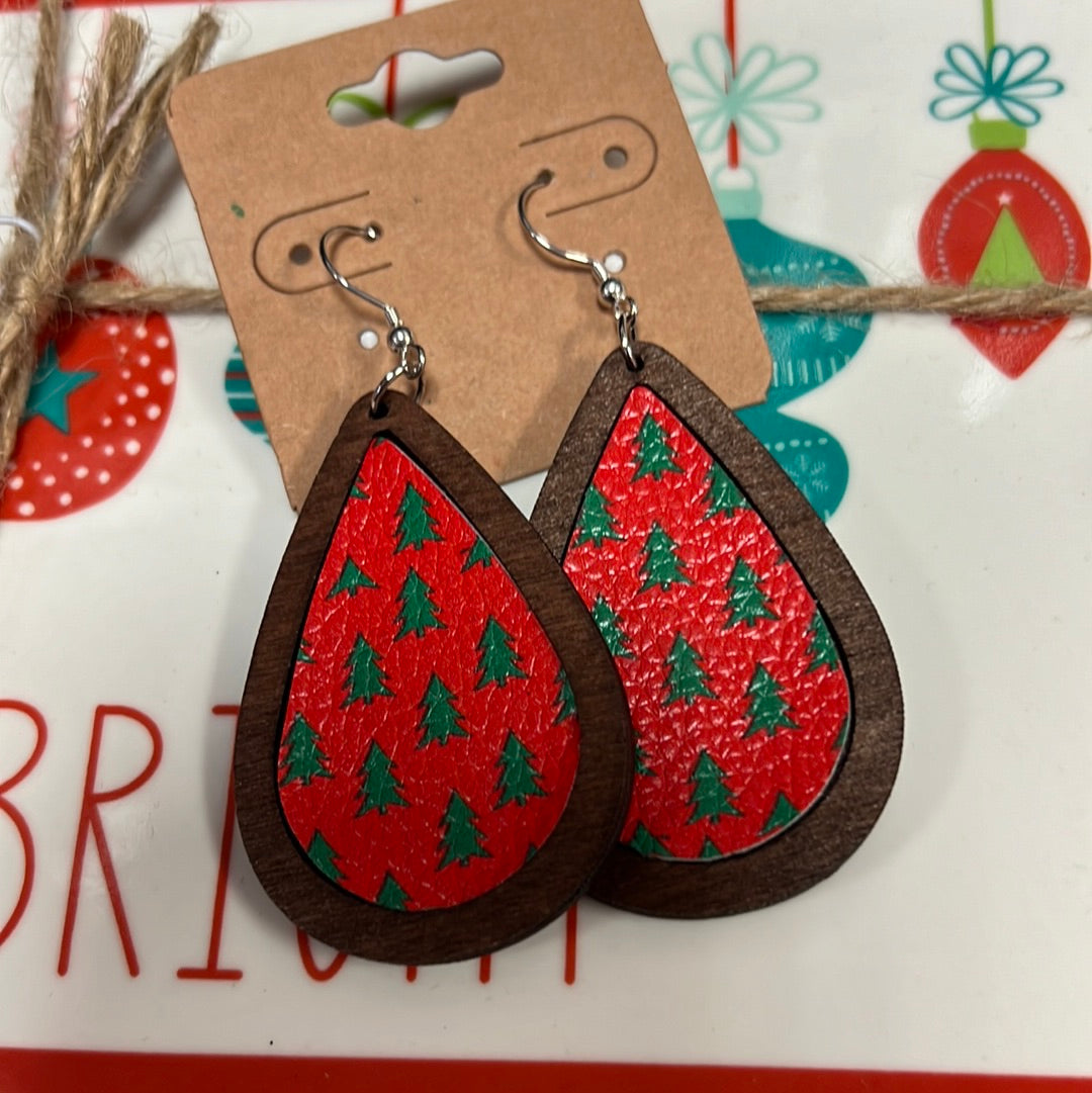 Wooden Teardrop Christmas Earrings