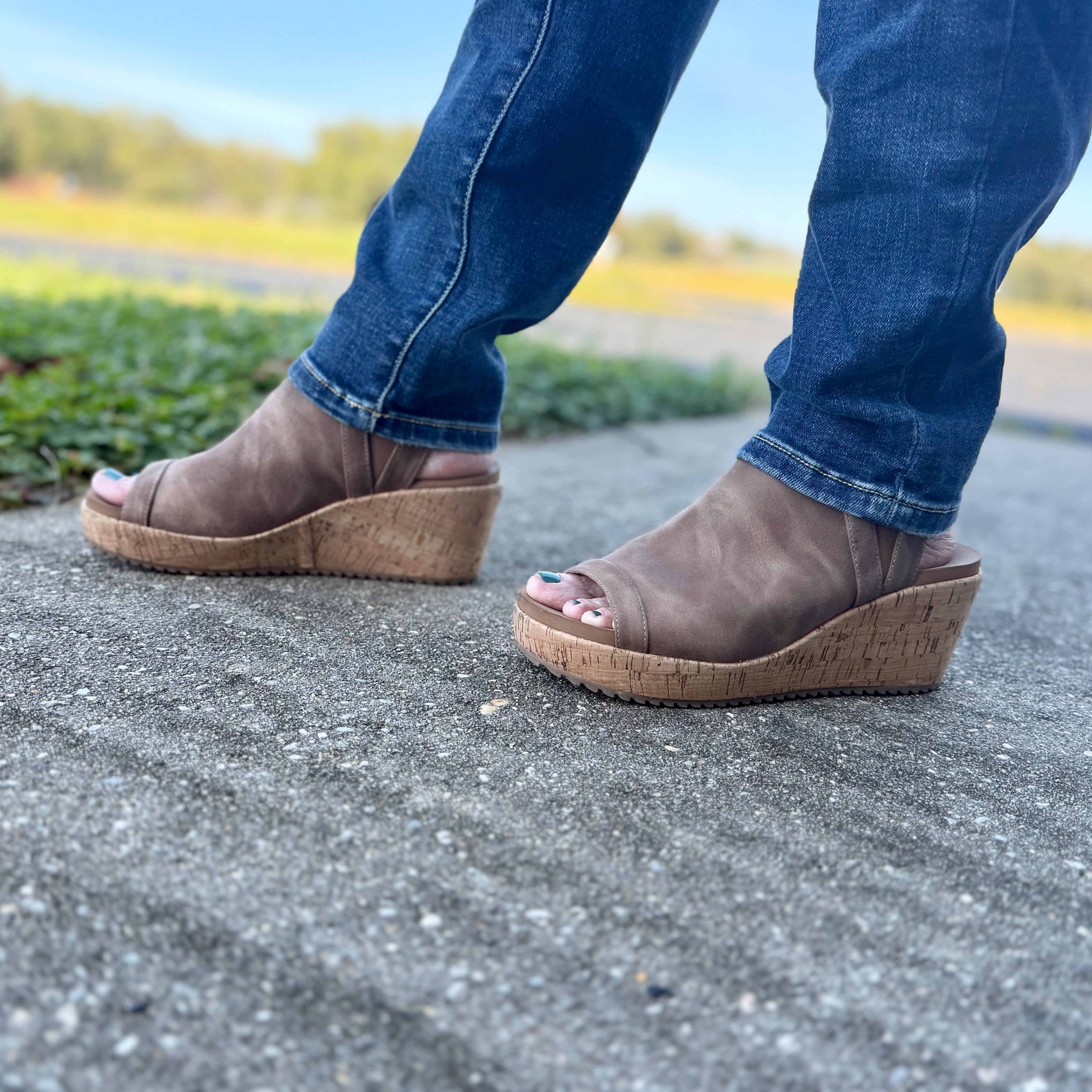 EASY NOW TAN OIL PU CORKYS SANDAL WEDGES