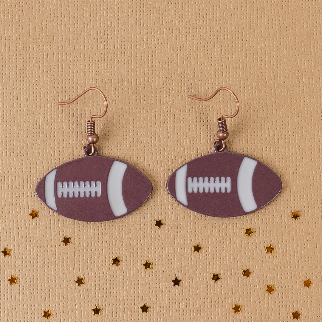 BROWN METAL FOOTBALL EARRINGS