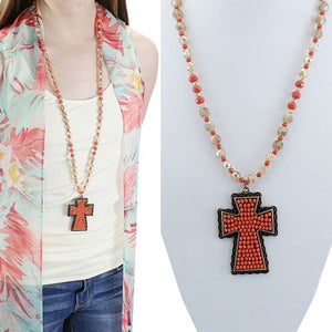 CORAL CROSS NECKLACE