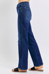 JUDY BLUE MID RISE TUMMY CONTROL CLASSIC STRAIGHT DARKWASH DENIM-PLUS