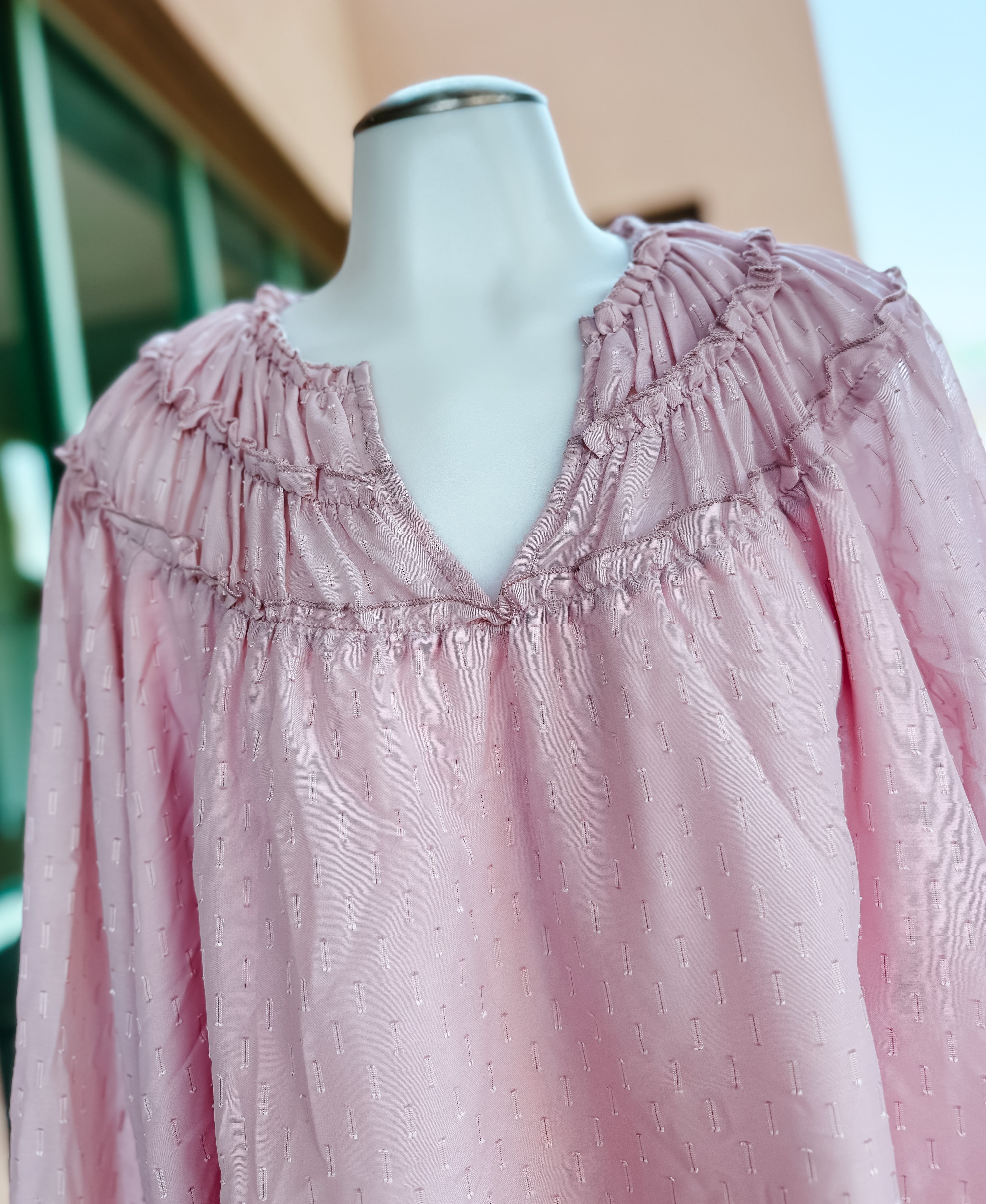 Mauve Ruched Neckline Top- SALE- SMALL AVAILABLE