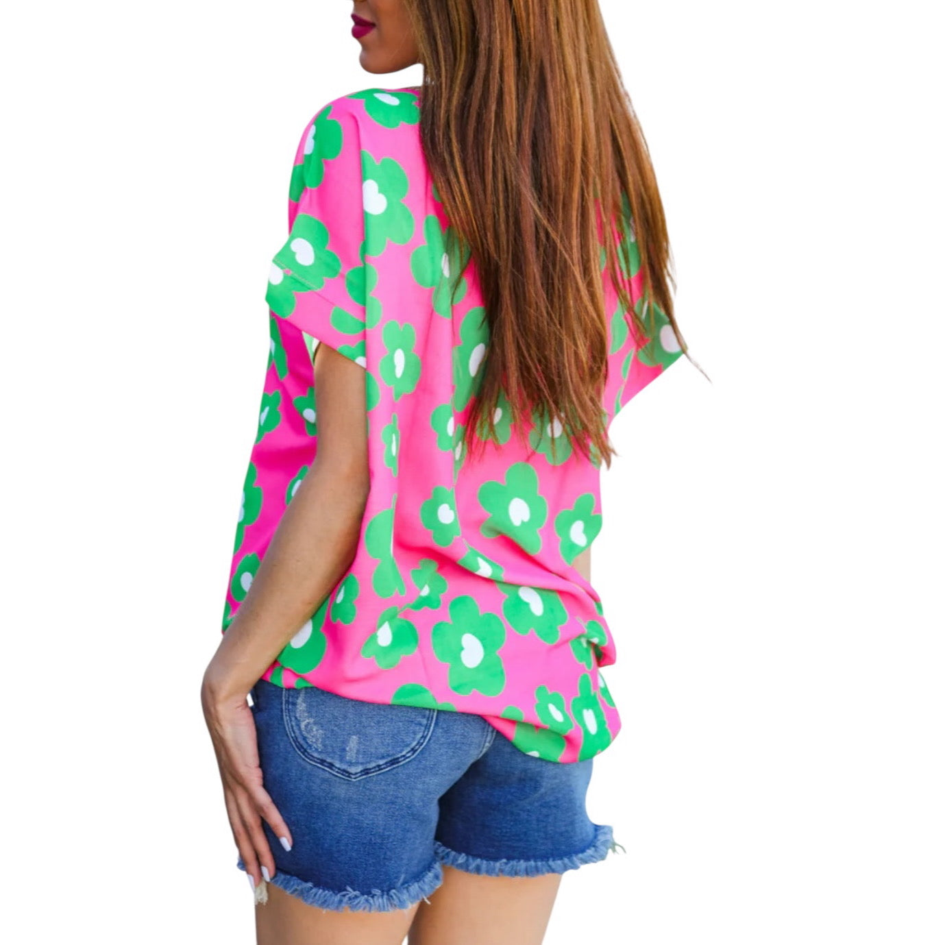 FUCHSIA GREEN FLORAL DOLMAN TOP - SALE- SMALL, MEDIUM & LARGE AVAILABLE