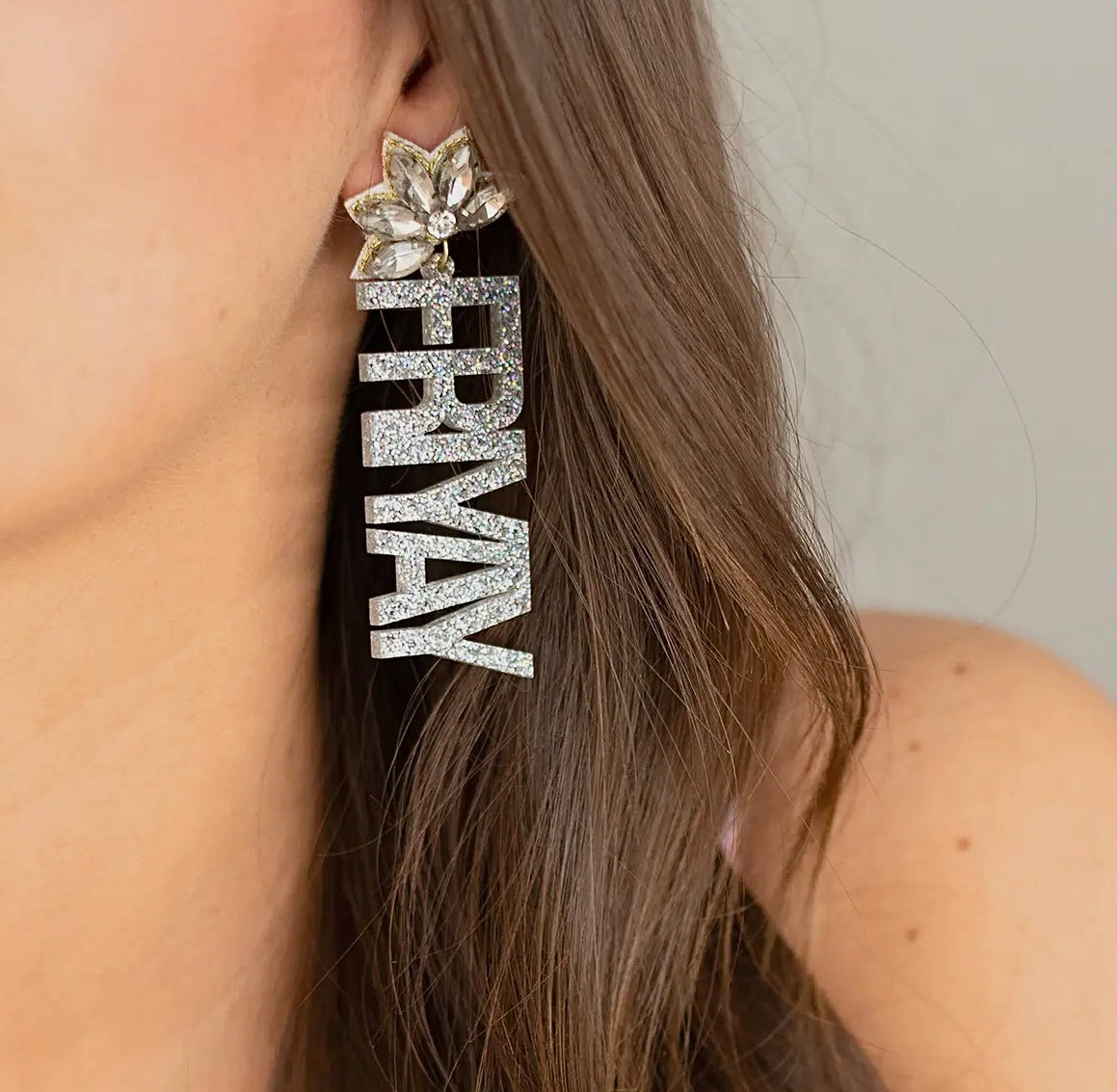 FRI YAY HOLOGRAPHIC GLITTER ACRYLIC EARRINGS
