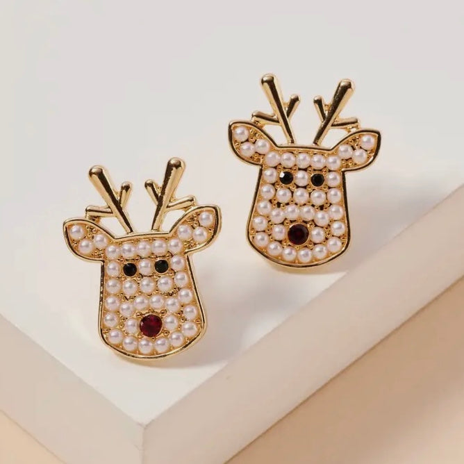 RUDOLPH HEAD STUD EARRINGS WITH PEARLS