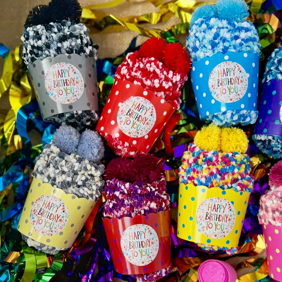 HAPPY BIRTHDAY COZY CUPCAKE SOCKS HANDCRAFTED BY DAISY DUNES
