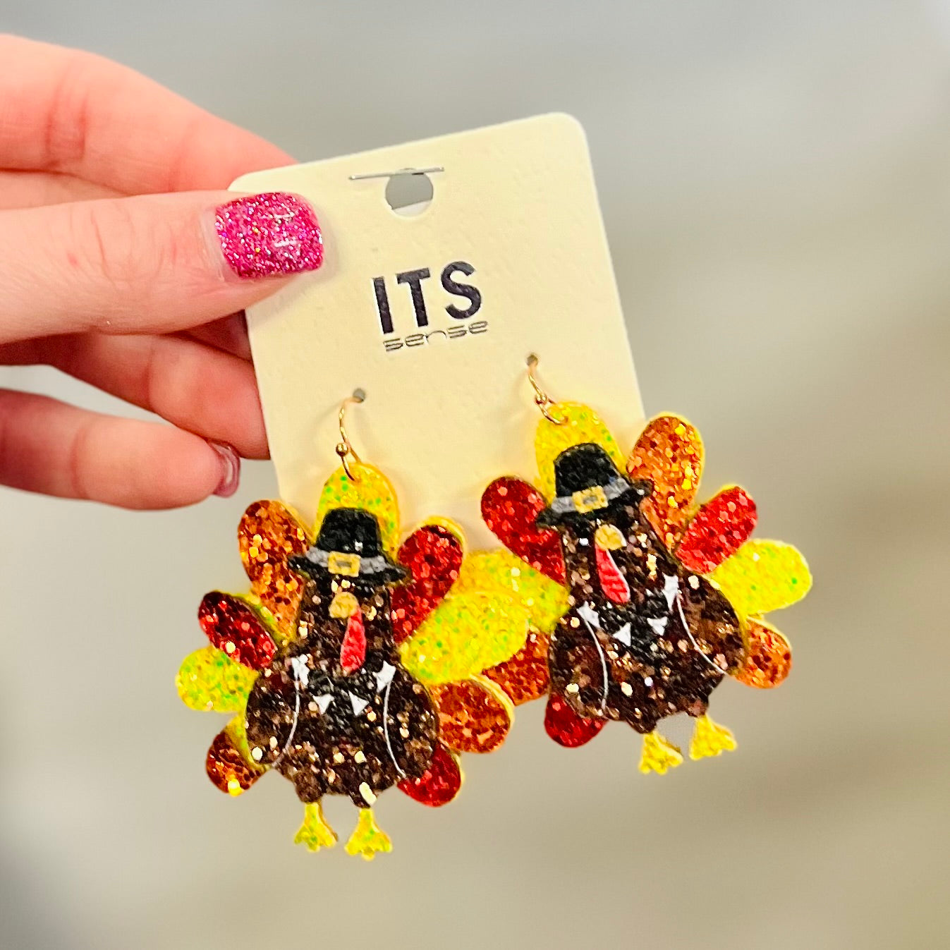 GLITTERED PUMPKIN TURKEY THANKSGIVING EARRINGS- SALE
