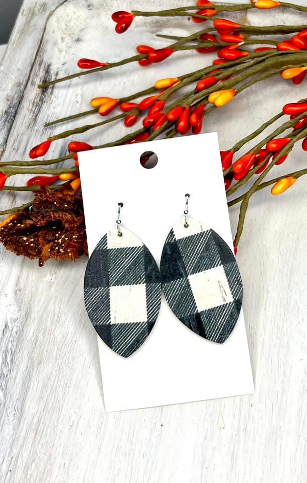 BUFFALO PLAID TEARDROP LEATHER HANDMADE EARRINGS BY B.O.D