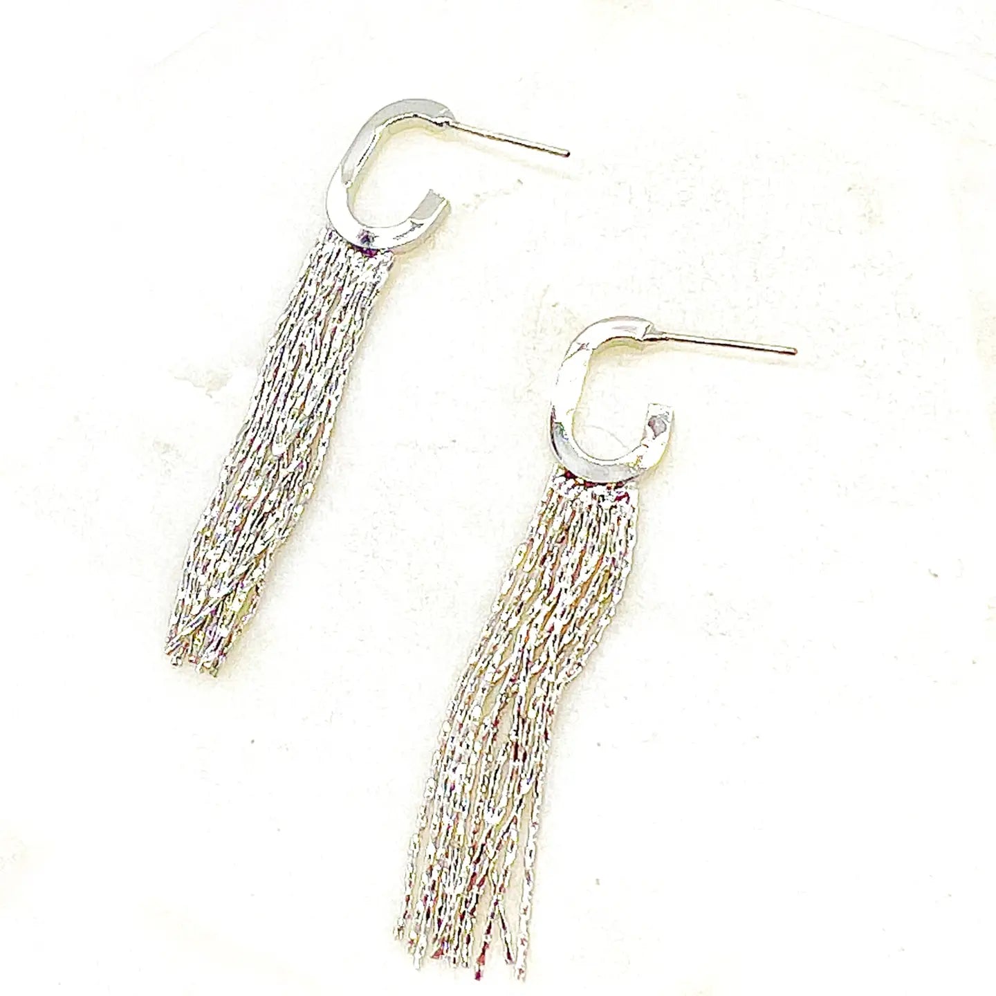SILVER FRINGE HOOP HUGGIE STATEMENT HANDMADE BBB EARRINGS