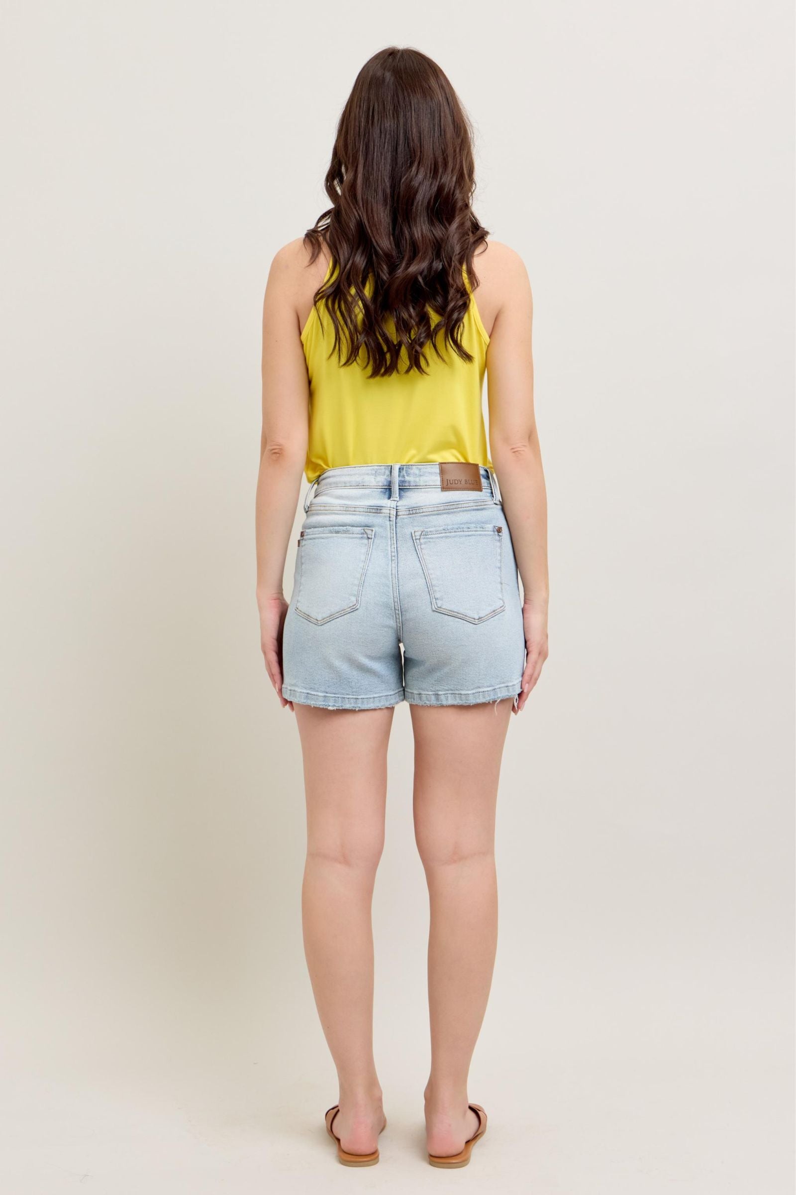 HIGH WAIST RIGID MAGIC LIGHT WASH DENIM SHORTS BY JUDY BLUE
