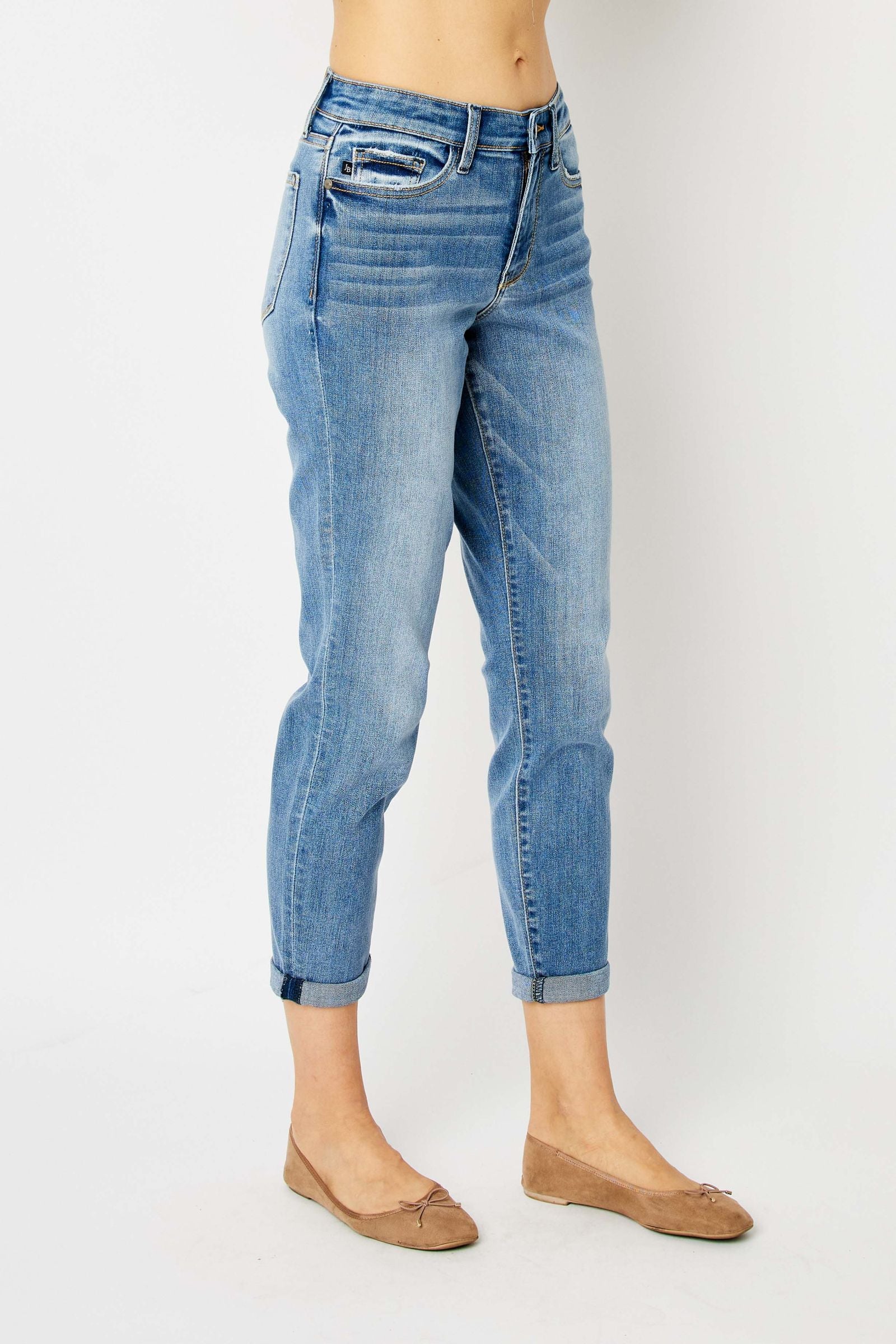 MEDIUM WASH MIDRISE CUFFED SLIM JUDY BLUE DENIM-PLUS