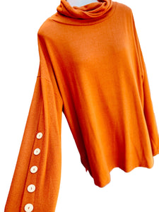 Rust Collared Buttoned Sweater -PLUS 2X AS IS, SLIGHT FADING ON NECKLINE