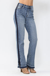 MEDIUM WASH HIGH WAIST SIDE SEAM DETAIL STRAIGHT DENIM JUDY BLUE