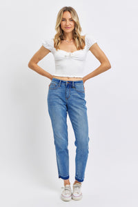 RIGID MAGIC MEDIUM WASH MID RISE RELEASE HEM BOYFRIEND FIT JUDY BLUE DENIM