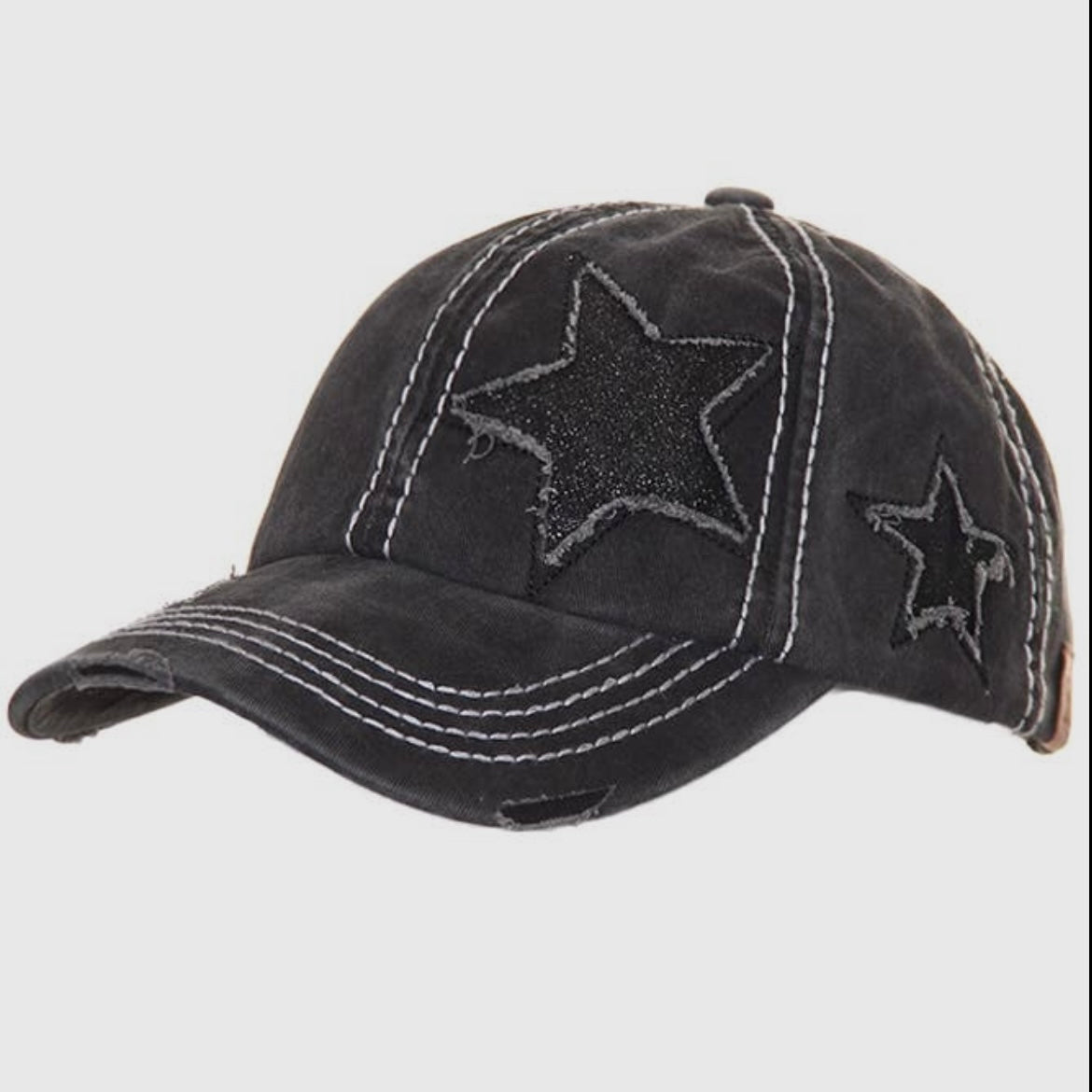 CC Distressed Pony Cap With Glitter Star Hat