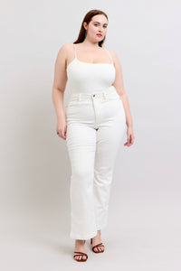 WHITE HIGH WAIST SIDE SLIT SLIM BOOT CUT JUDY BLUE DENIM-PLUS