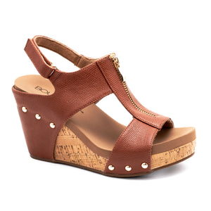 ZIP IT GOOD COGNAC CORKYS SANDAL WEDGES