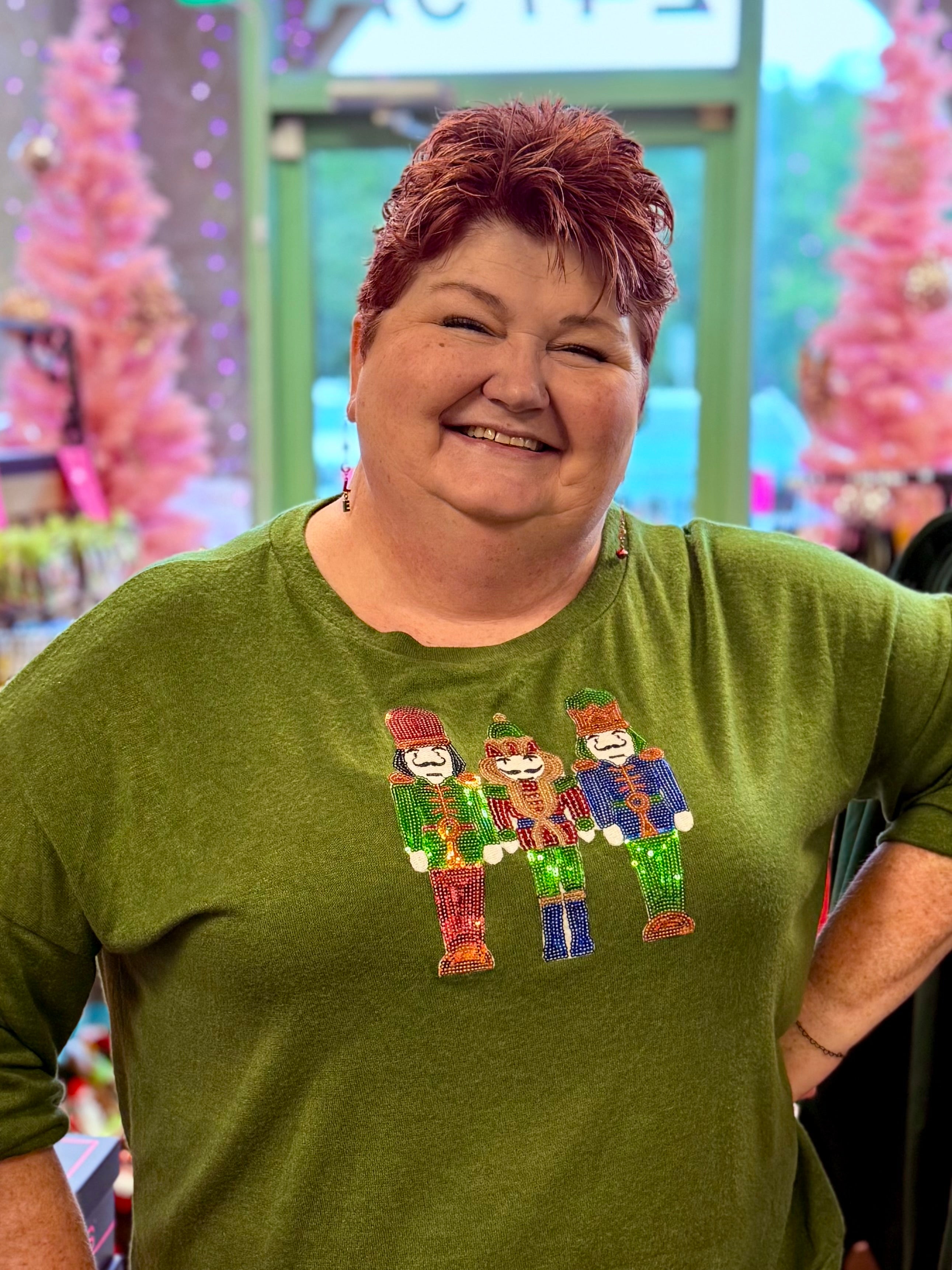 Hunter Green Nutcracker Sequins Sweater-PLUS