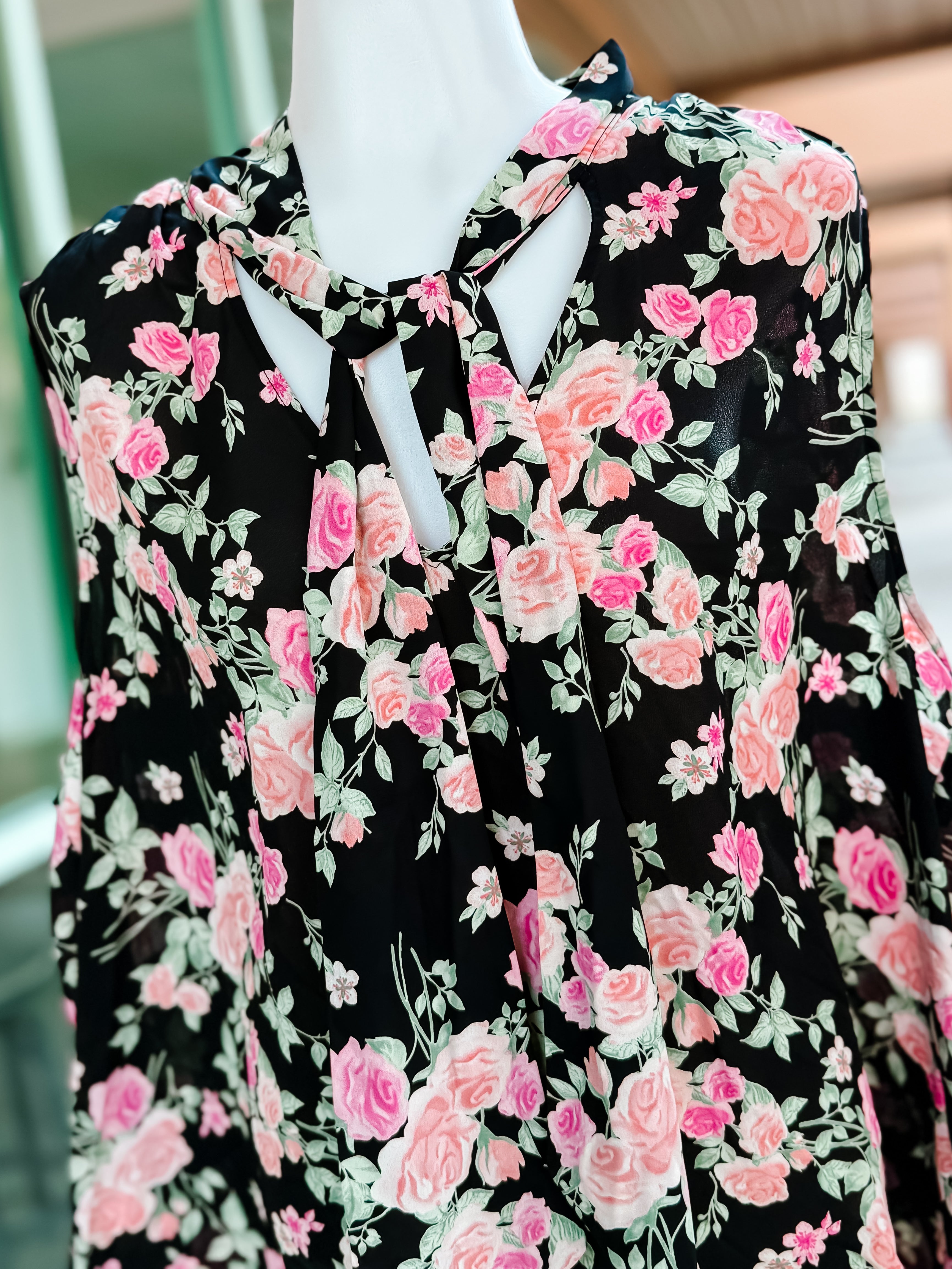 Black Floral Halter or Vneck Neck Top- PLUS- SALE- 2X AVAILABLE