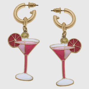 Canvas Cosmo Cocktail Drop Hoop Pink Earrings