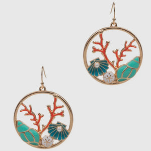 Coral Reef Enamel Pendant Hook Earrings