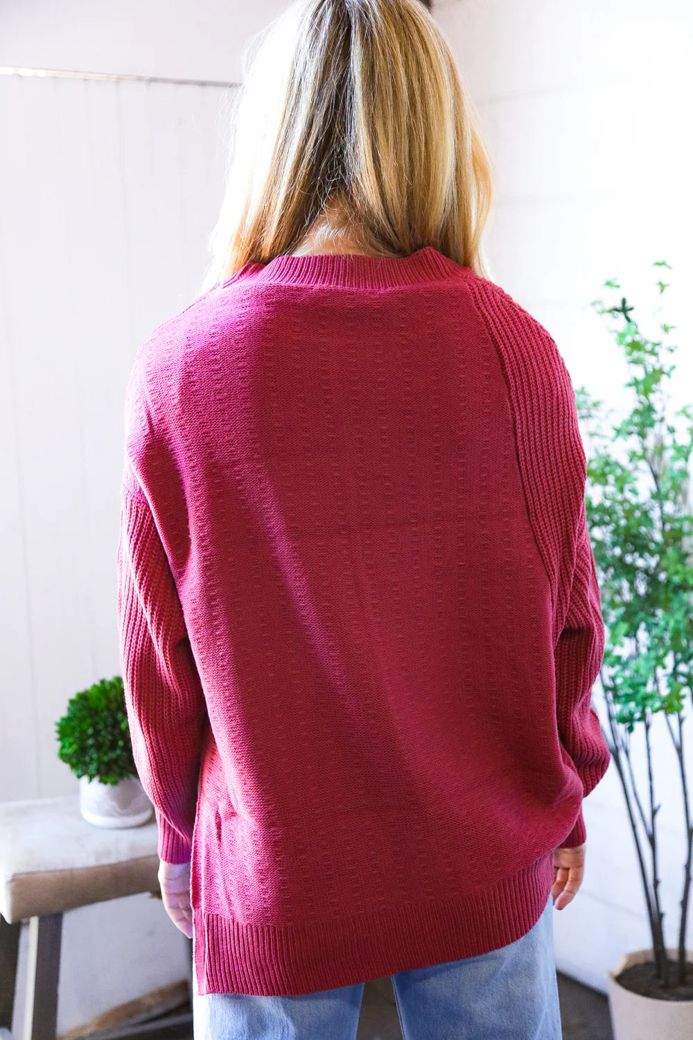 SOLID MAUVE/MAROON/MARSALA OVERSIZED SLOUCHY SWEATER-PLUS