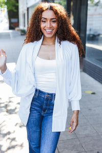 IVORY THICK RIBBED SWEATER DOLMAN CARDIGAN