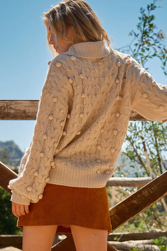 TAUPE KNIT BUTTON SWEATER-PLUS