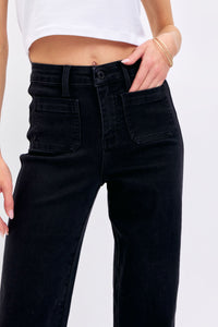 BLACK HIGH WAIST PATCH POCKET STRAIGHT JUDY BLUE DENIM-PLUS