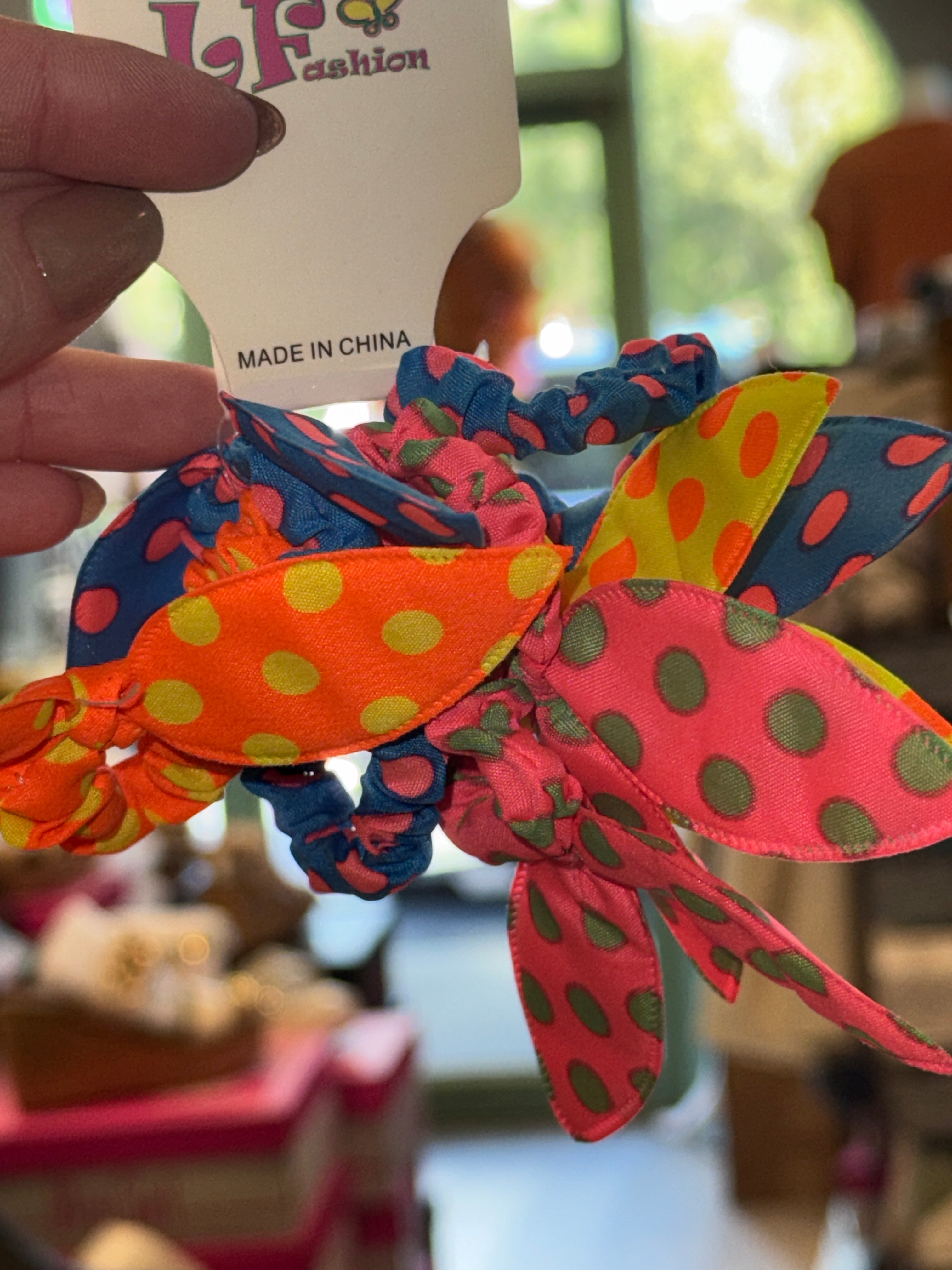 Multi Pack 6pc Polka Dot Neon Colored Bow Hair Scrunchies Set- SALE